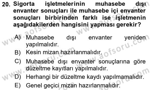 Banka Ve Sigorta Muhasebesi Dersi 2015 - 2016 Yılı (Final) Dönem Sonu Sınav Soruları 20. Soru