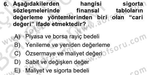 Banka Ve Sigorta Muhasebesi Dersi 2015 - 2016 Yılı (Final) Dönem Sonu Sınav Soruları 6. Soru