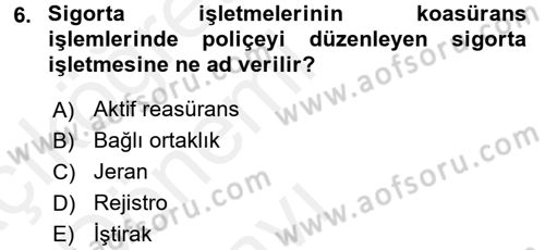 Banka Ve Sigorta Muhasebesi Dersi 2015 - 2016 Yılı Tek Ders Sınav Soruları 6. Soru