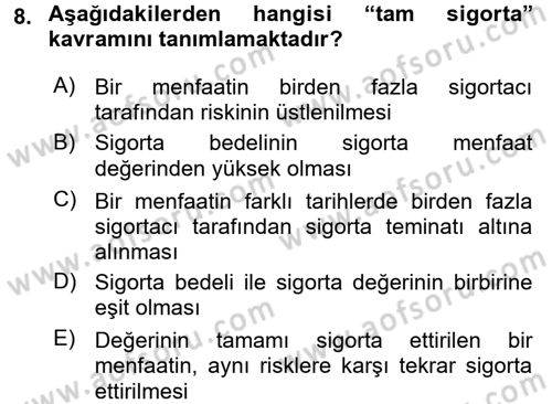 Banka Ve Sigorta Muhasebesi Dersi 2015 - 2016 Yılı Tek Ders Sınav Soruları 8. Soru