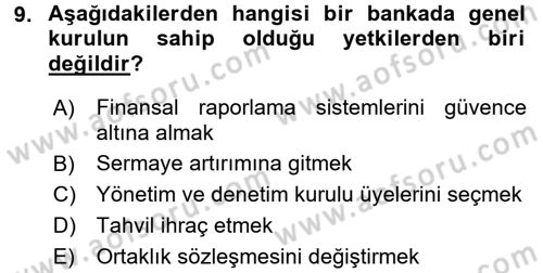 Banka Ve Sigorta Muhasebesi Dersi 2015 - 2016 Yılı Tek Ders Sınav Soruları 9. Soru