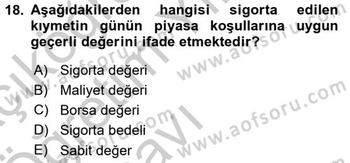 Banka Ve Sigorta Muhasebesi Dersi 2016 - 2017 Yılı 3 Ders Sınav Soruları 18. Soru