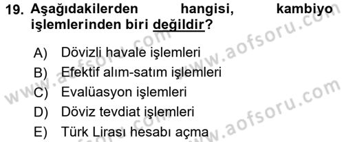 Banka Ve Sigorta Muhasebesi Dersi 2016 - 2017 Yılı (Vize) Ara Sınav Soruları 19. Soru