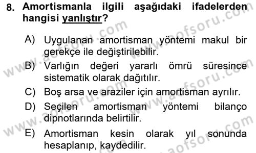 Banka Ve Sigorta Muhasebesi Dersi 2016 - 2017 Yılı (Final) Dönem Sonu Sınav Soruları 8. Soru