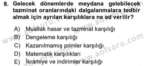 Banka Ve Sigorta Muhasebesi Dersi 2016 - 2017 Yılı (Final) Dönem Sonu Sınav Soruları 9. Soru