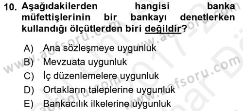 Banka Ve Sigorta Muhasebesi Dersi 2017 - 2018 Yılı (Vize) Ara Sınav Soruları 10. Soru