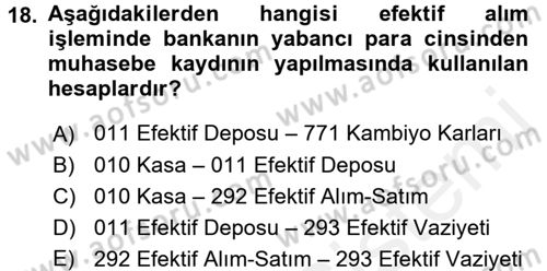 Banka Ve Sigorta Muhasebesi Dersi 2017 - 2018 Yılı (Vize) Ara Sınav Soruları 18. Soru