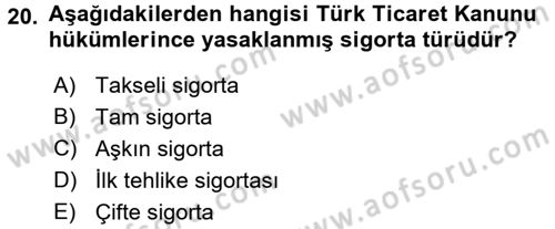 Banka Ve Sigorta Muhasebesi Dersi 2017 - 2018 Yılı (Final) Dönem Sonu Sınav Soruları 20. Soru