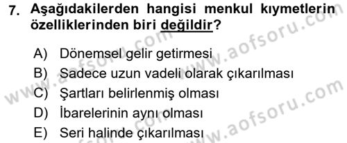 Banka Ve Sigorta Muhasebesi Dersi 2017 - 2018 Yılı (Final) Dönem Sonu Sınav Soruları 7. Soru
