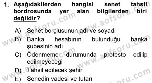 Banka Ve Sigorta Muhasebesi Dersi 2018 - 2019 Yılı 3 Ders Sınav Soruları 1. Soru