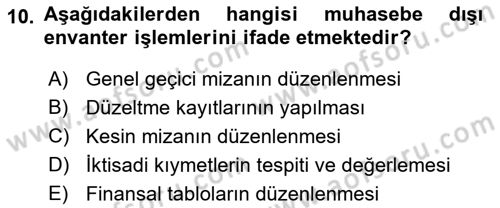 Banka Ve Sigorta Muhasebesi Dersi 2018 - 2019 Yılı 3 Ders Sınav Soruları 10. Soru