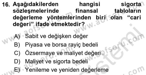 Banka Ve Sigorta Muhasebesi Dersi 2018 - 2019 Yılı 3 Ders Sınav Soruları 16. Soru