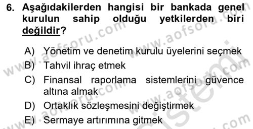 Banka Ve Sigorta Muhasebesi Dersi 2018 - 2019 Yılı 3 Ders Sınav Soruları 6. Soru