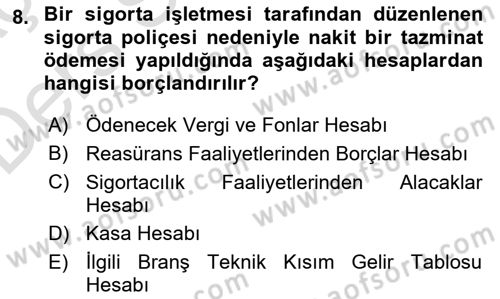 Banka Ve Sigorta Muhasebesi Dersi 2018 - 2019 Yılı 3 Ders Sınav Soruları 8. Soru