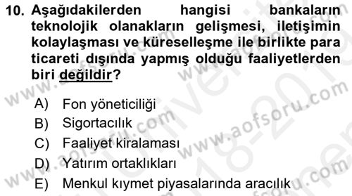 Banka Ve Sigorta Muhasebesi Dersi 2018 - 2019 Yılı (Final) Dönem Sonu Sınav Soruları 10. Soru