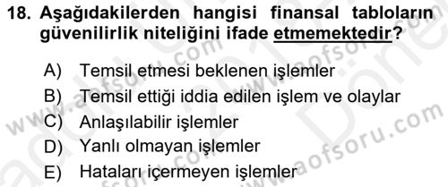 Banka Ve Sigorta Muhasebesi Dersi 2018 - 2019 Yılı (Final) Dönem Sonu Sınav Soruları 18. Soru