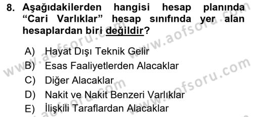 Banka Ve Sigorta Muhasebesi Dersi 2018 - 2019 Yılı (Final) Dönem Sonu Sınav Soruları 8. Soru
