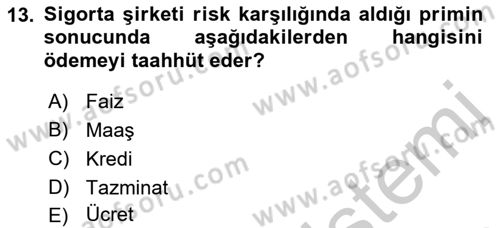 Banka Ve Sigorta Muhasebesi Dersi 2018 - 2019 Yılı Yaz Okulu Sınav Soruları 13. Soru