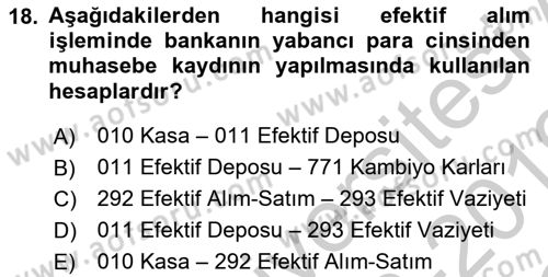 Banka Ve Sigorta Muhasebesi Dersi 2018 - 2019 Yılı Yaz Okulu Sınav Soruları 18. Soru