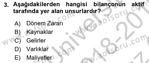 Banka Ve Sigorta Muhasebesi Dersi 2018 - 2019 Yılı Yaz Okulu Sınav Soruları 3. Soru