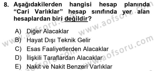 Banka Ve Sigorta Muhasebesi Dersi 2018 - 2019 Yılı Yaz Okulu Sınav Soruları 8. Soru