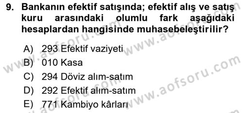 Banka Ve Sigorta Muhasebesi Dersi 2024 - 2025 Yılı Yaz Okulu Sınav Soruları 9. Soru