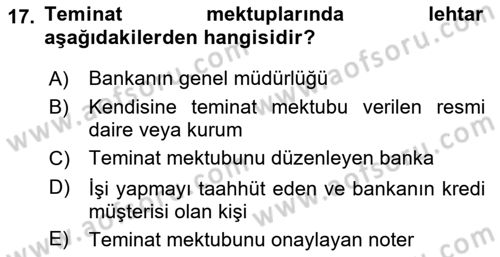 Banka Ve Sigorta Muhasebesi Dersi 2025 - 2026 Yılı (Vize) Ara Sınav Soruları 17. Soru