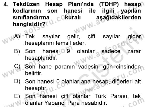 Banka Ve Sigorta Muhasebesi Dersi 2025 - 2026 Yılı (Vize) Ara Sınav Soruları 4. Soru