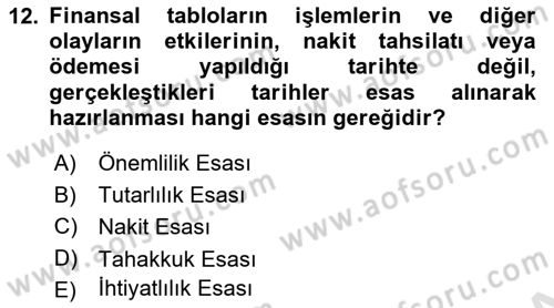 Banka Ve Sigorta Muhasebesi Dersi 2025 - 2026 Yılı (Final) Dönem Sonu Sınav Soruları 12. Soru