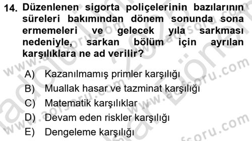 Banka Ve Sigorta Muhasebesi Dersi 2025 - 2026 Yılı (Final) Dönem Sonu Sınav Soruları 14. Soru