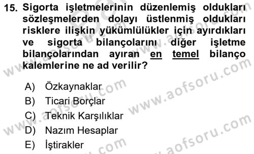 Banka Ve Sigorta Muhasebesi Dersi 2025 - 2026 Yılı (Final) Dönem Sonu Sınav Soruları 15. Soru