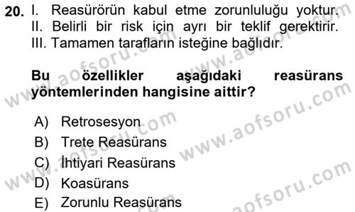 Banka Ve Sigorta Muhasebesi Dersi 2025 - 2026 Yılı (Final) Dönem Sonu Sınav Soruları 20. Soru