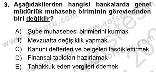 Banka Ve Sigorta Muhasebesi Dersi 2025 - 2026 Yılı (Final) Dönem Sonu Sınav Soruları 3. Soru