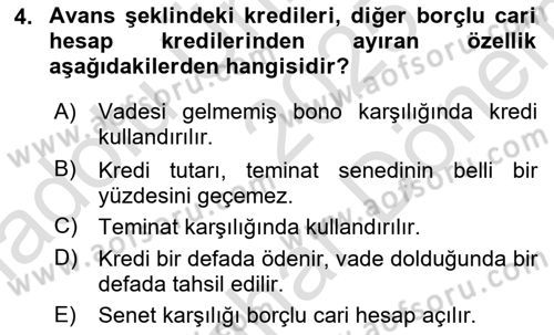 Banka Ve Sigorta Muhasebesi Dersi 2025 - 2026 Yılı (Final) Dönem Sonu Sınav Soruları 4. Soru