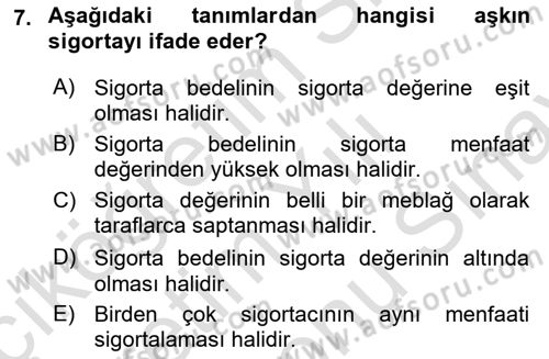 Banka Ve Sigorta Muhasebesi Dersi 2025 - 2026 Yılı (Final) Dönem Sonu Sınav Soruları 7. Soru