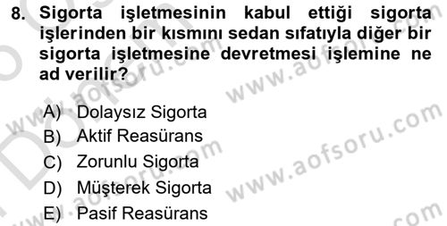 Banka Ve Sigorta Muhasebesi Dersi 2025 - 2026 Yılı (Final) Dönem Sonu Sınav Soruları 8. Soru
