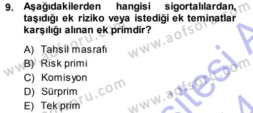 Hayat Sigortaları Ve Bireysel Emeklilik Sistemi Dersi 2013 - 2014 Yılı (Vize) Ara Sınav Soruları 9. Soru