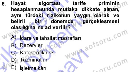 Hayat Sigortaları Ve Bireysel Emeklilik Sistemi Dersi 2013 - 2014 Yılı (Final) Dönem Sonu Sınav Soruları 6. Soru