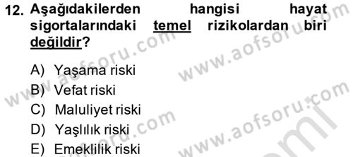 Hayat Sigortaları Ve Bireysel Emeklilik Sistemi Dersi 2013 - 2014 Yılı Tek Ders Sınav Soruları 12. Soru