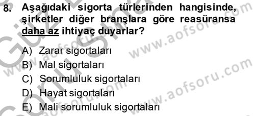 Hayat Sigortaları Ve Bireysel Emeklilik Sistemi Dersi 2014 - 2015 Yılı (Final) Dönem Sonu Sınav Soruları 8. Soru