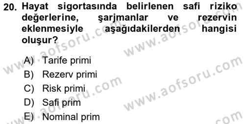 Hayat Sigortaları Ve Bireysel Emeklilik Sistemi Dersi 2015 - 2016 Yılı (Final) Dönem Sonu Sınav Soruları 20. Soru