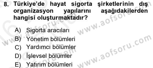 Hayat Sigortaları Ve Bireysel Emeklilik Sistemi Dersi 2015 - 2016 Yılı Tek Ders Sınav Soruları 8. Soru