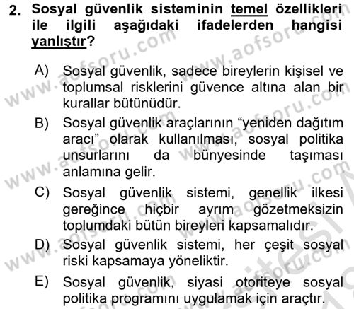 Hayat Sigortaları Ve Bireysel Emeklilik Sistemi Dersi 2017 - 2018 Yılı (Vize) Ara Sınav Soruları 2. Soru