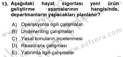 Hayat Sigortaları Ve Bireysel Emeklilik Sistemi Dersi 2020 - 2021 Yılı Yaz Okulu Sınav Soruları 13. Soru
