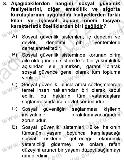 Hayat Sigortaları Ve Bireysel Emeklilik Sistemi Dersi 2022 - 2023 Yılı (Vize) Ara Sınav Soruları 3. Soru