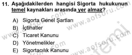 Hayat Sigortaları Ve Bireysel Emeklilik Sistemi Dersi 2023 - 2024 Yılı (Vize) Ara Sınav Soruları 11. Soru