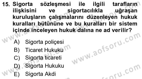 Hayat Sigortaları Ve Bireysel Emeklilik Sistemi Dersi 2023 - 2024 Yılı (Vize) Ara Sınav Soruları 15. Soru