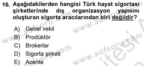 Hayat Sigortaları Ve Bireysel Emeklilik Sistemi Dersi 2023 - 2024 Yılı (Vize) Ara Sınav Soruları 16. Soru