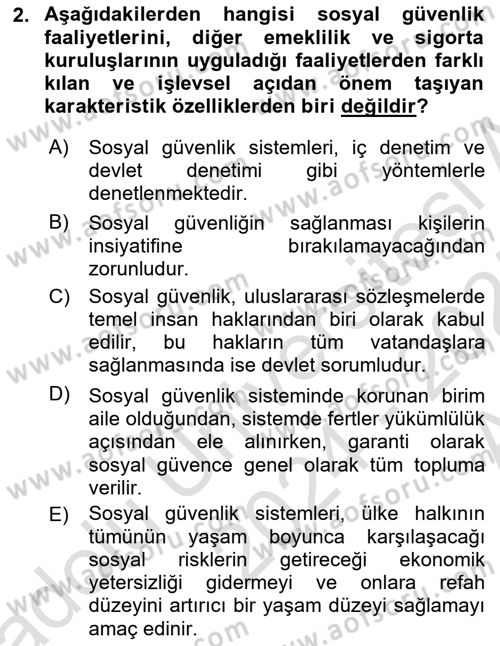 Hayat Sigortaları Ve Bireysel Emeklilik Sistemi Dersi 2024 - 2025 Yılı (Vize) Ara Sınav Soruları 2. Soru