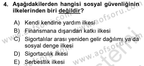 Hayat Sigortaları Ve Bireysel Emeklilik Sistemi Dersi 2024 - 2025 Yılı (Vize) Ara Sınav Soruları 4. Soru